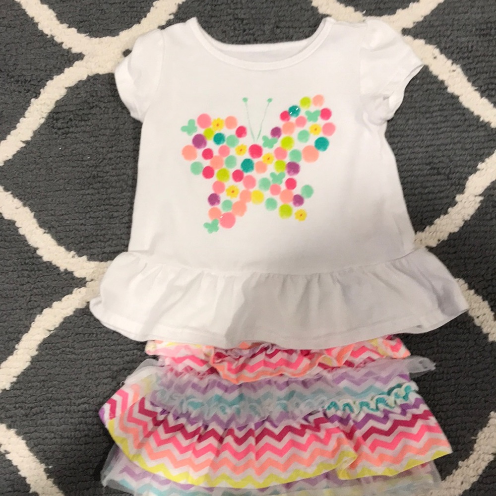 2T girl summer outfit- butterfly shirt with skort